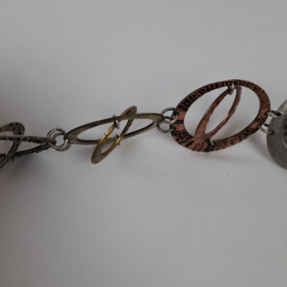 Boho Multi Tone Metal Hoop Chain Belt w/ Silver, Copper, Brass Tone Double Hoops - Picture 9 of 16